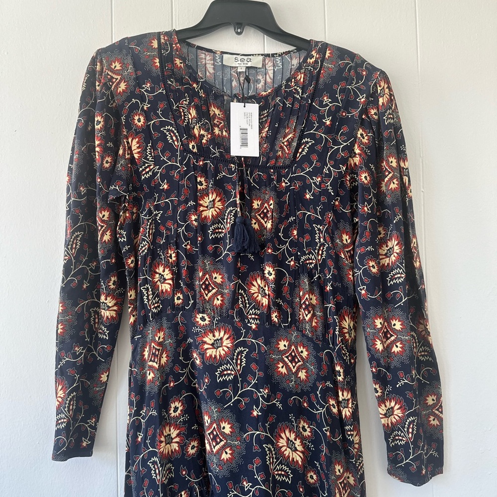 Sea New York Robina 3/4 Sleeve Maxi Long Dress Navy Floral Cottagecore Tassel - Picture 9 of 13
